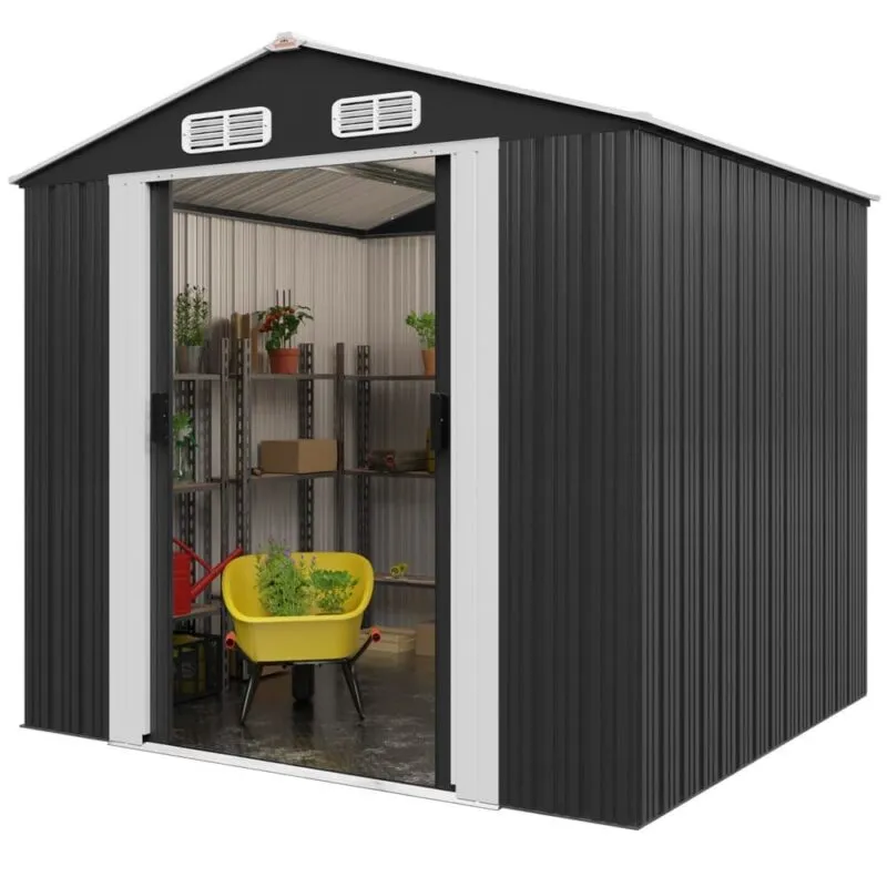 Abri de jardin métallique gris 257x205x177 cm – Image 3
